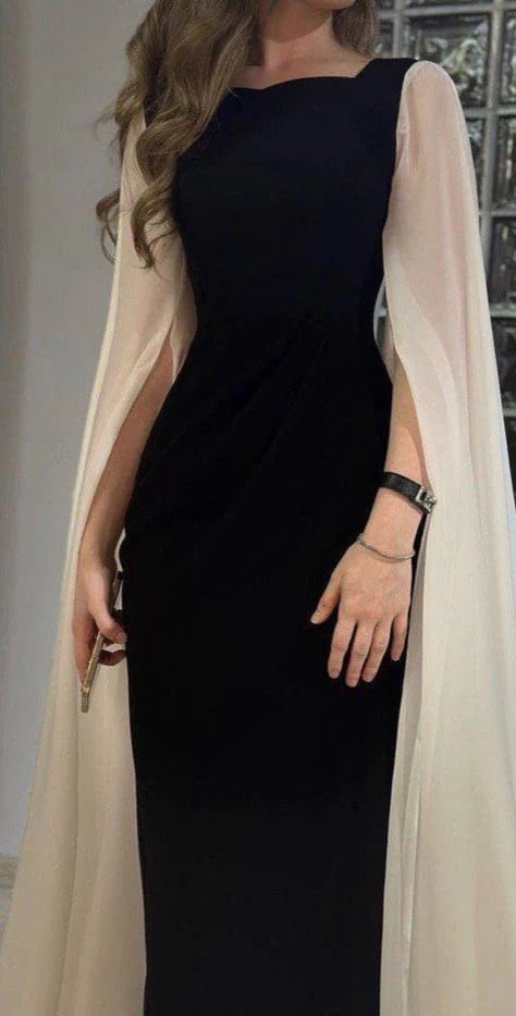 TingPo Wholesale Classy Sheath Long Sleeves Black Chiffon Long Party Dress Prom Dresses Evening Dress